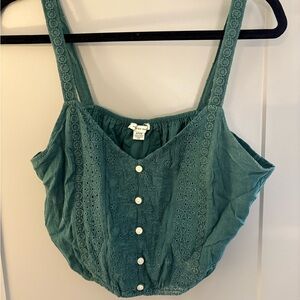 American Eagle Green Eyelet Button Crop Tank Top – Size Small Boho Cottagecore